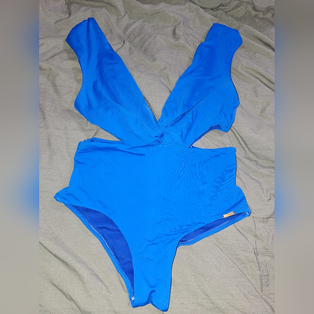 Blue Stylis Swim Women's One Piece Low V Neck Cut Out Sides Swimsuit